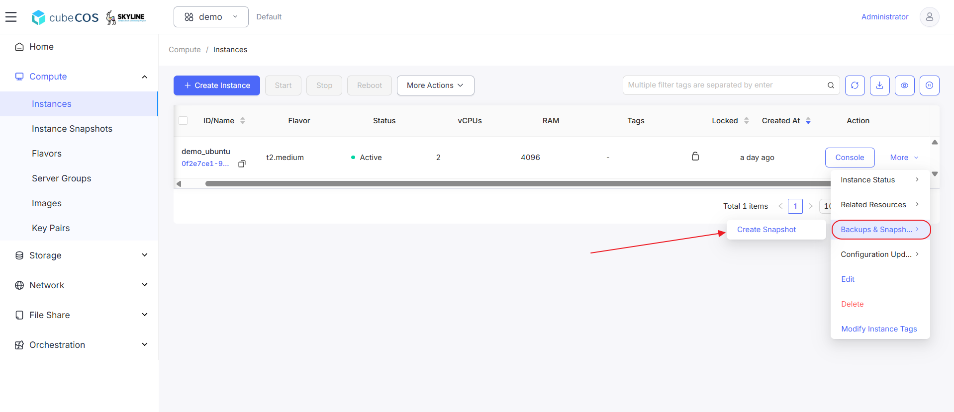 Create instance Snapshot | Bigstack Documentation