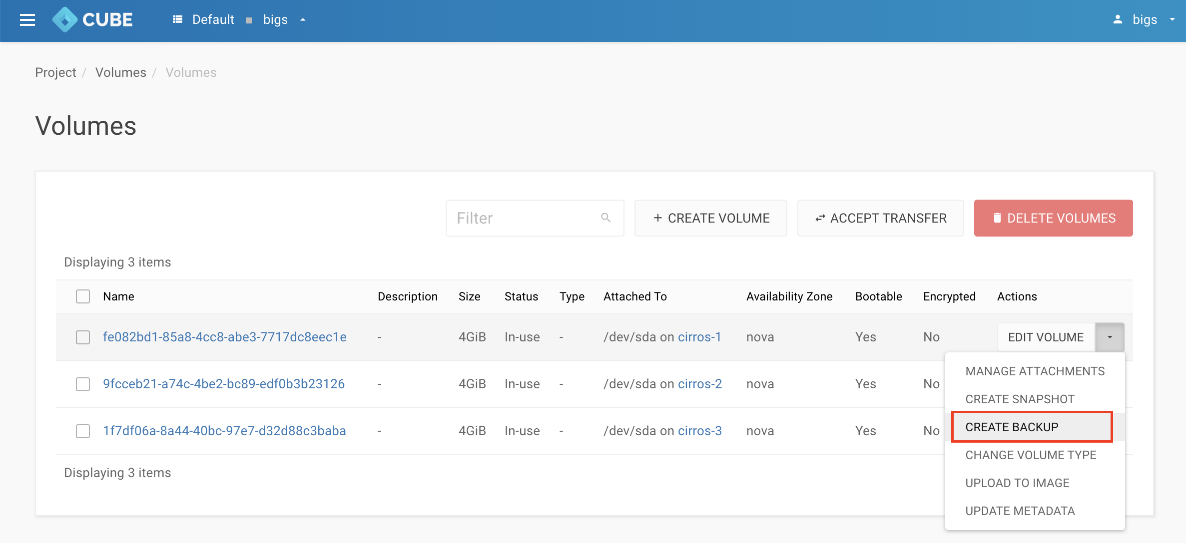 Create a Incremental backup action | Cube.COS