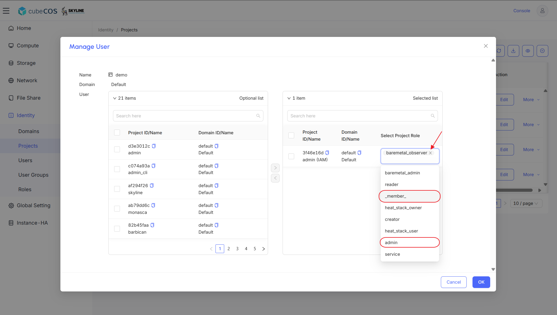 How to assign users to CubeCOS projects | Bigstack Documentation