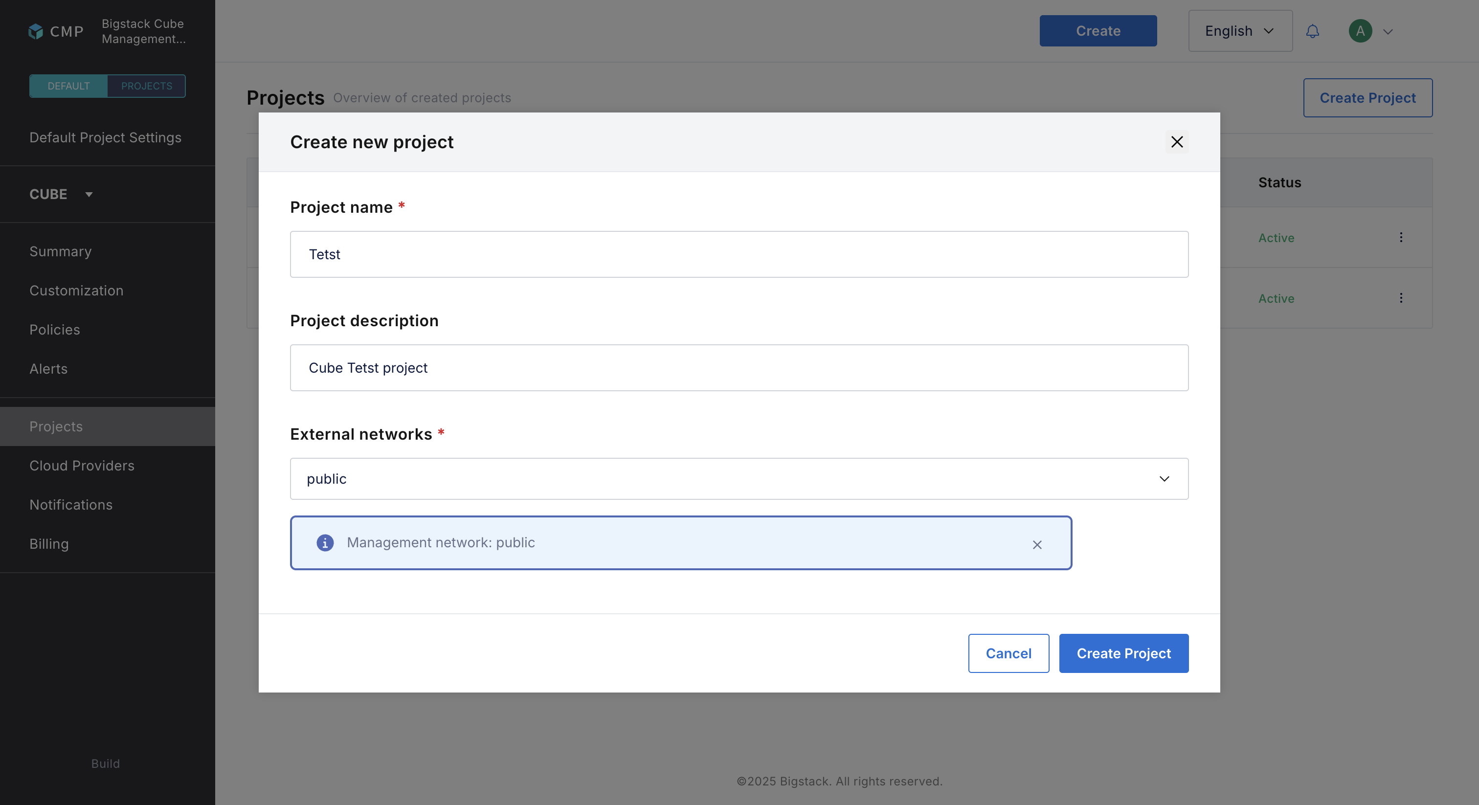 Create a project | CubeCMP | Bigstack Documentation