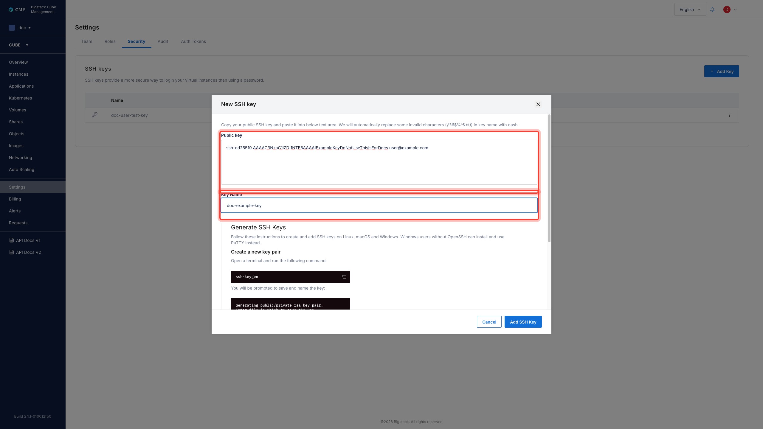 Add SSH key dialog