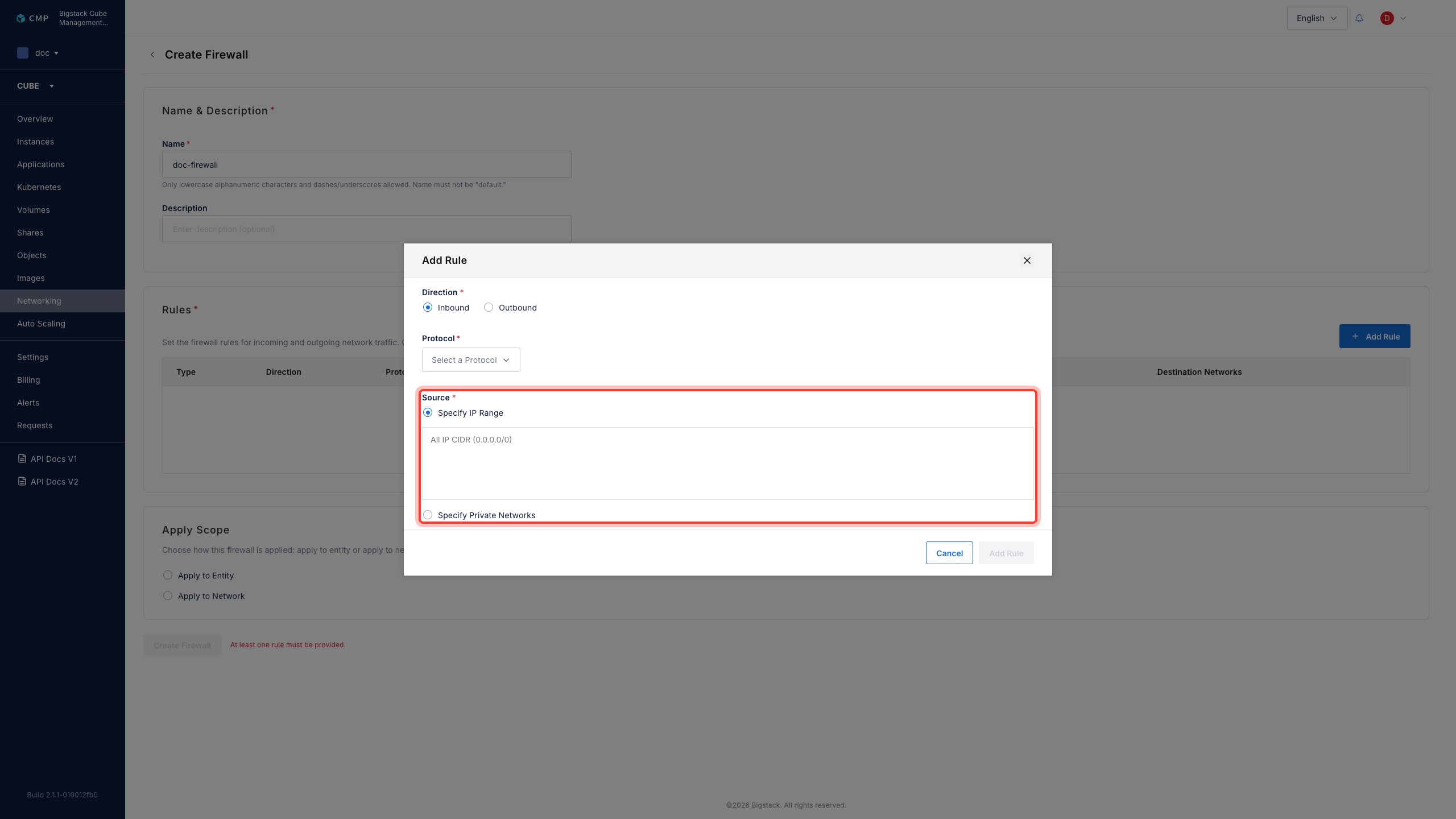 Add Rule dialog