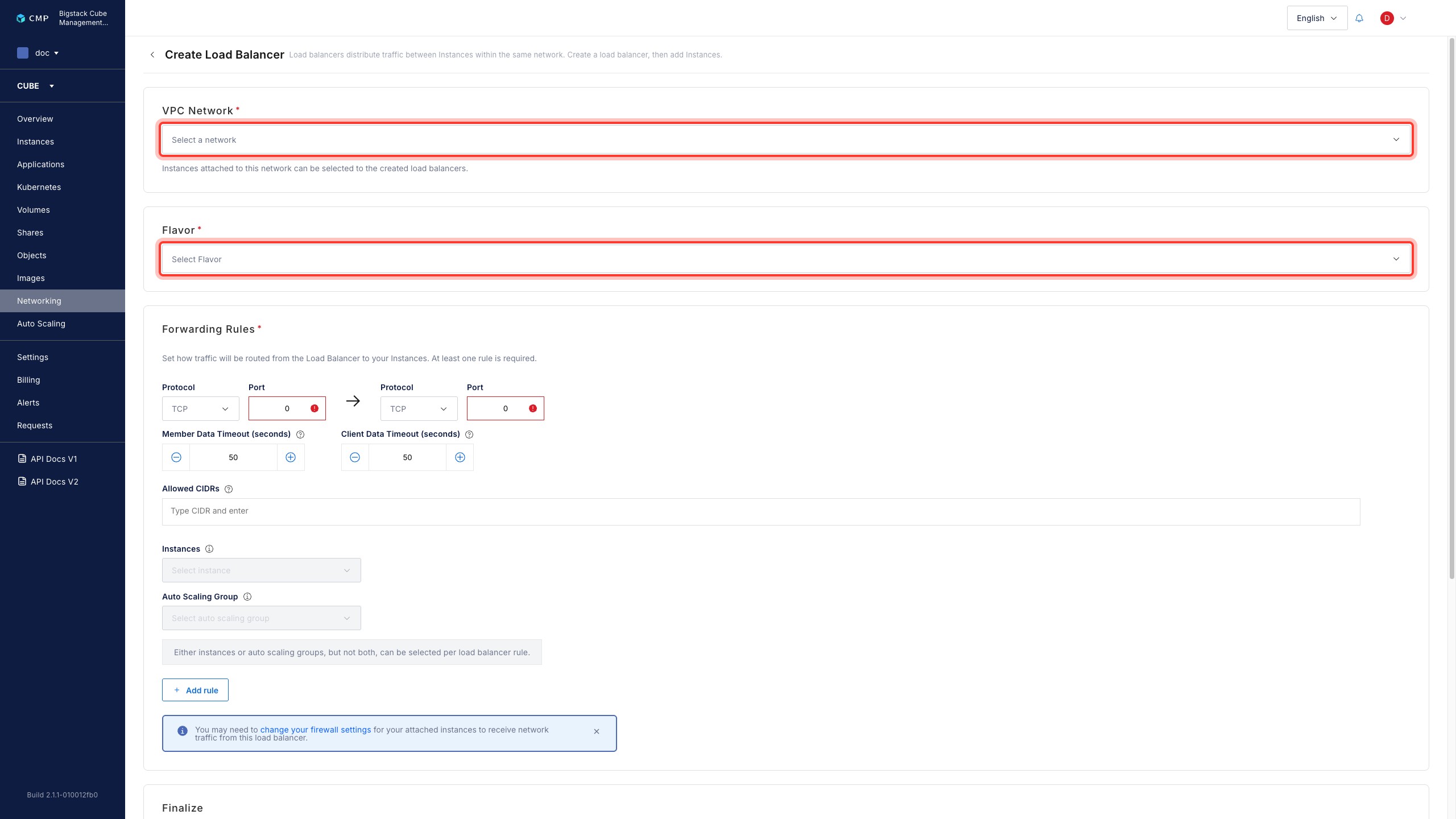 VPC Network, Flavor, and Forwarding Rules