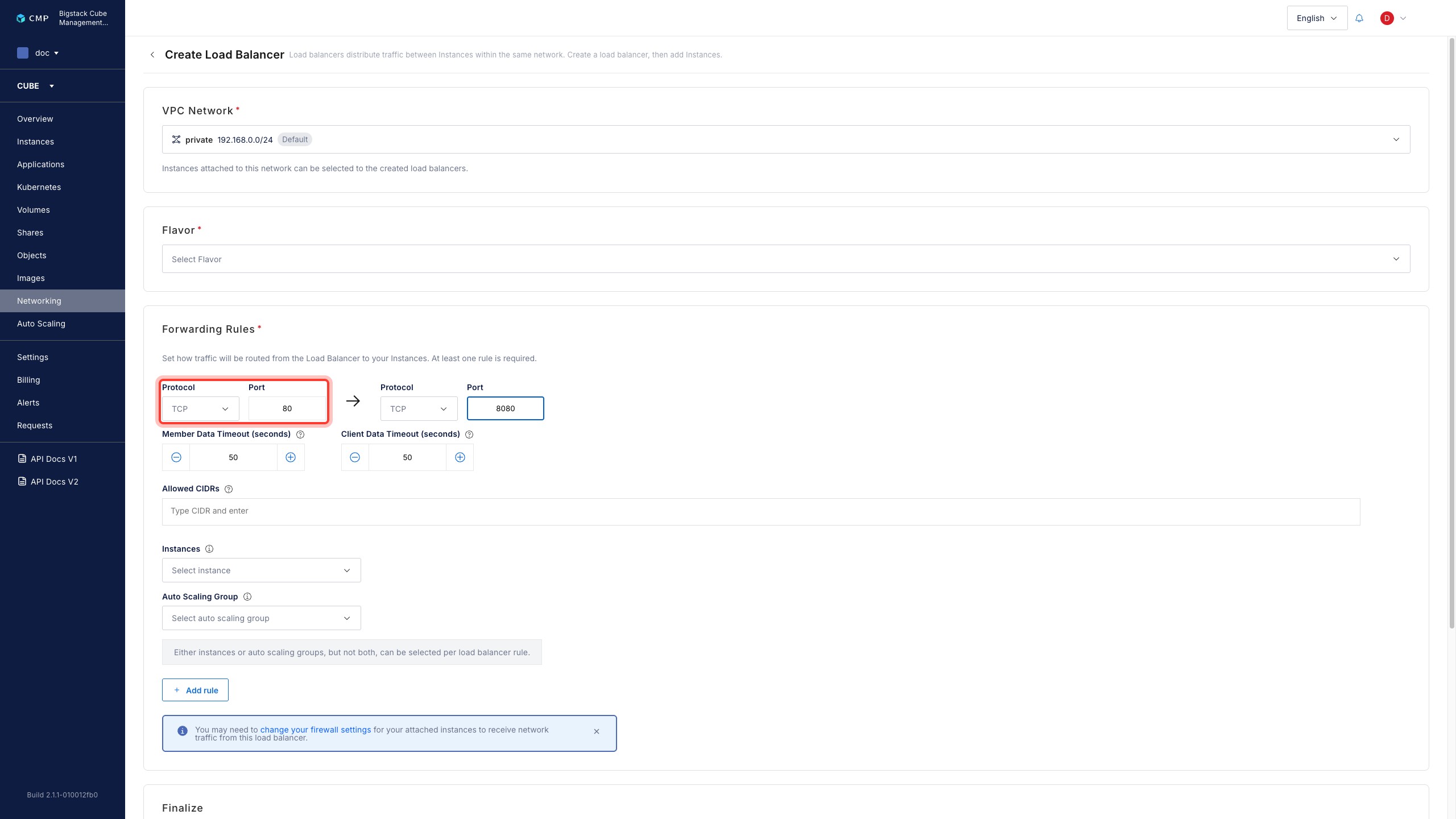 Protocol and Port for the load balancer