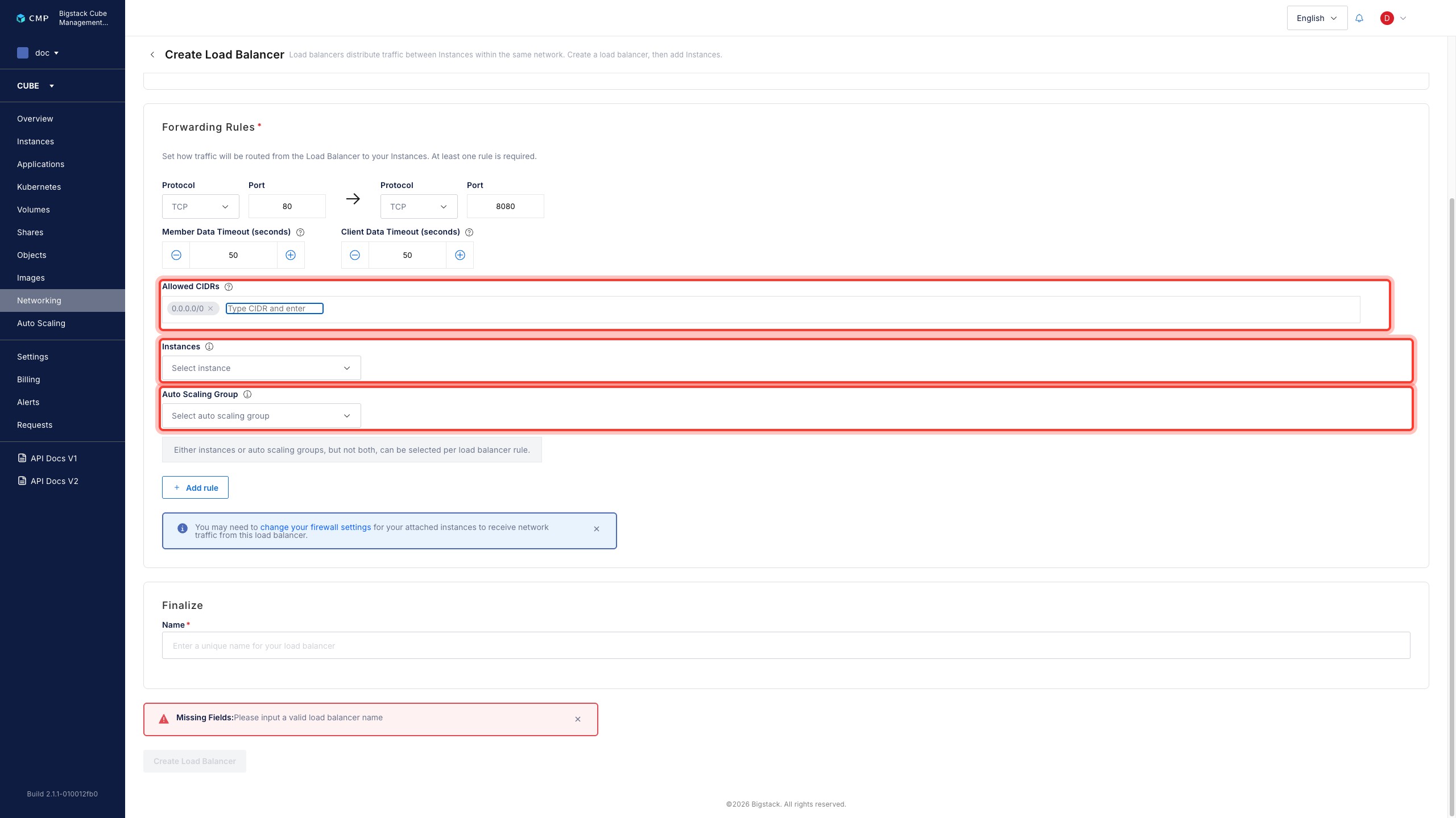 Allowed CIDRs, Instances, and Auto Scaling Group
