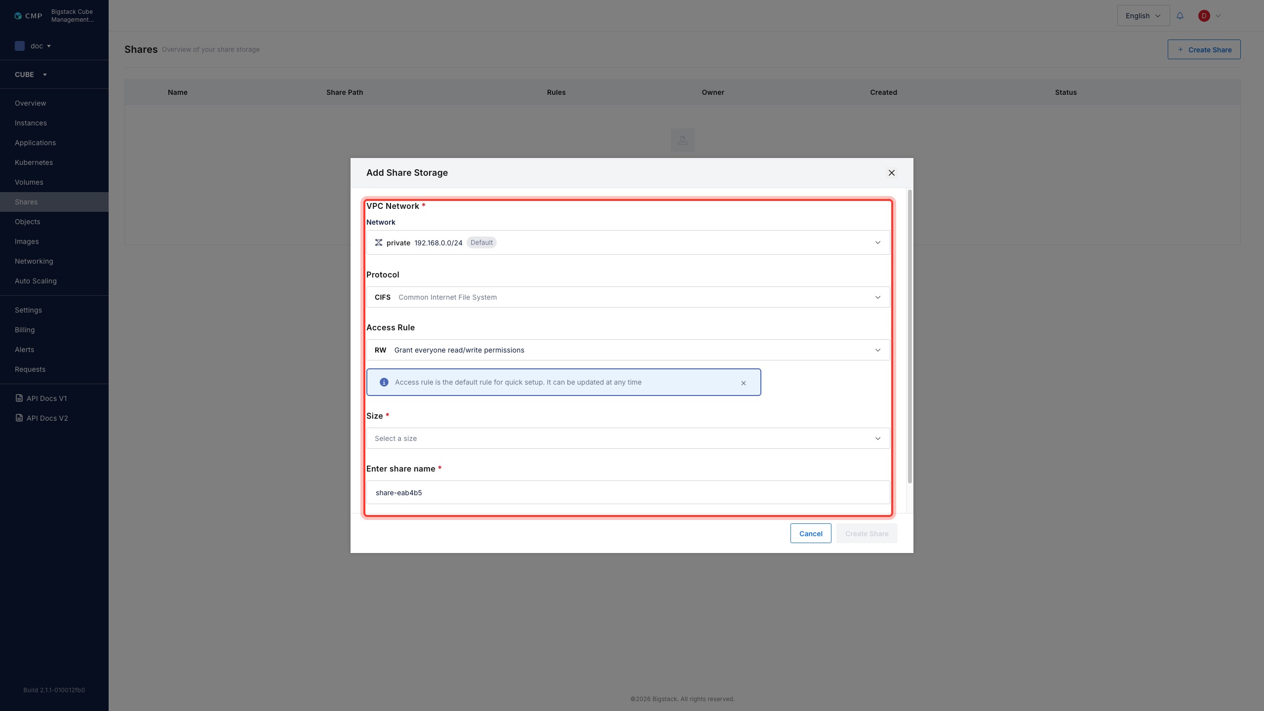 CIFS share configuration