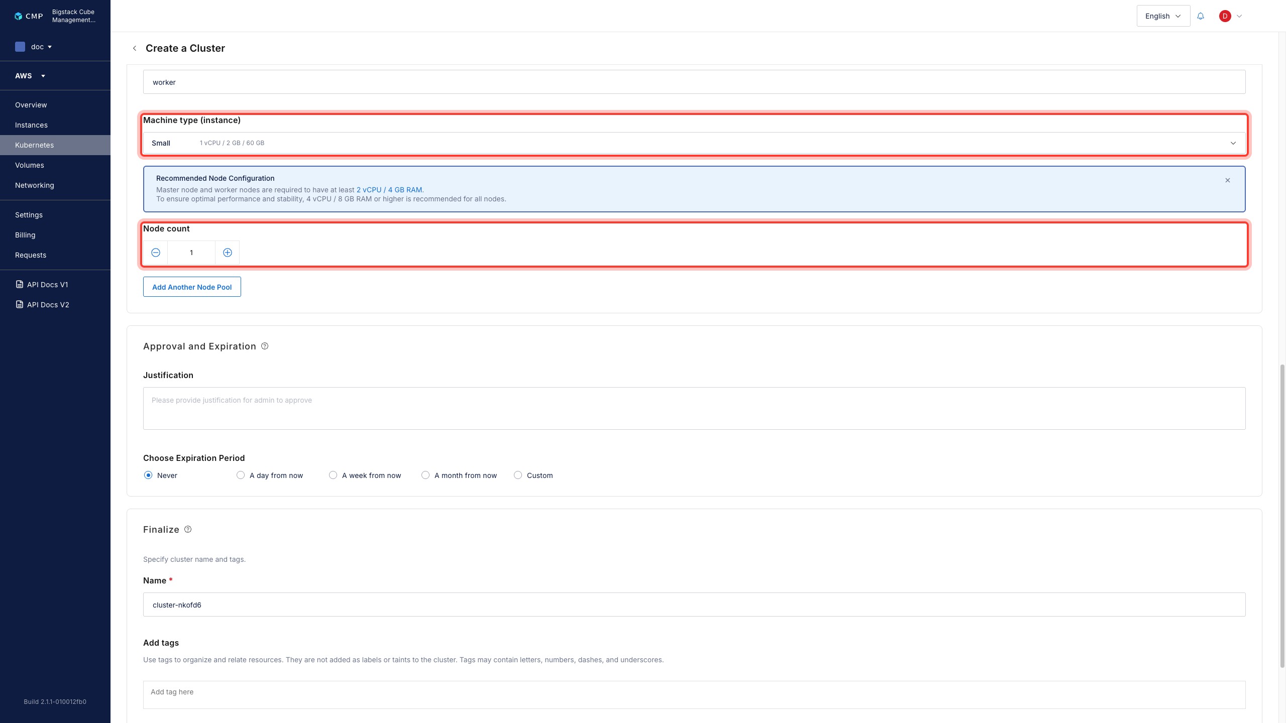 Worker Node Pool configuration