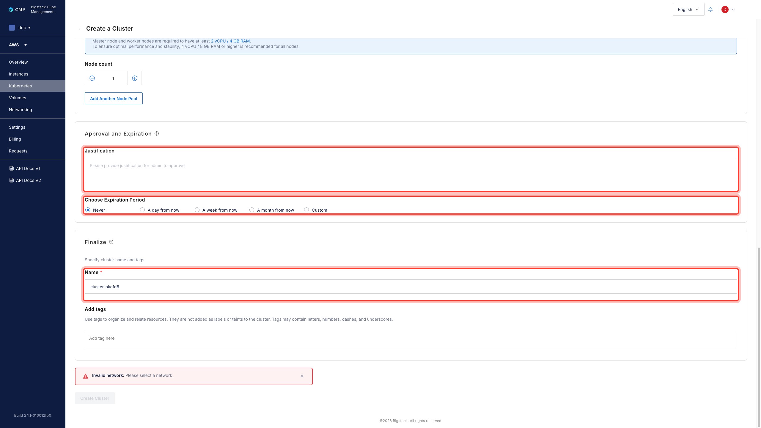 Approval and Expiration, and Finalize sections