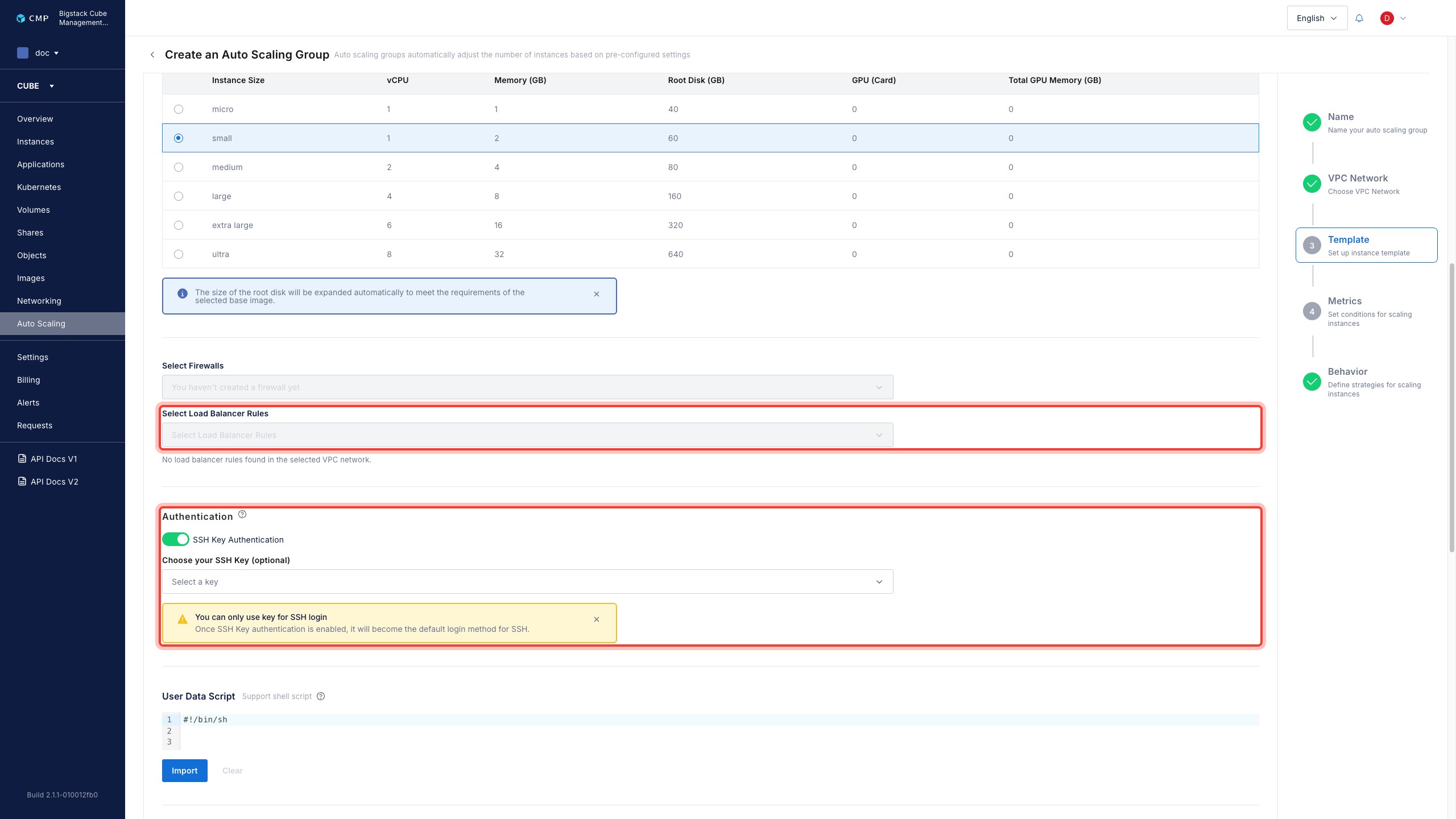 Load Balancer Rules and SSH Key Authentication sections