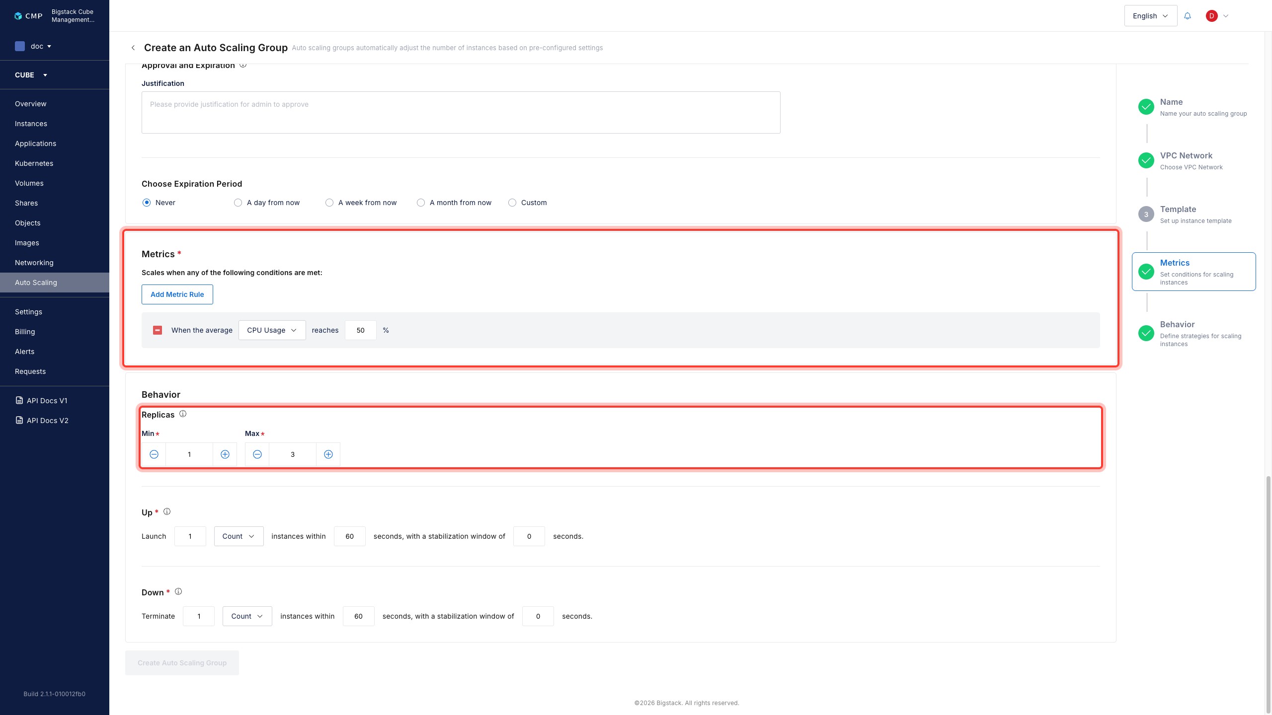 Metric rule and Replicas sections