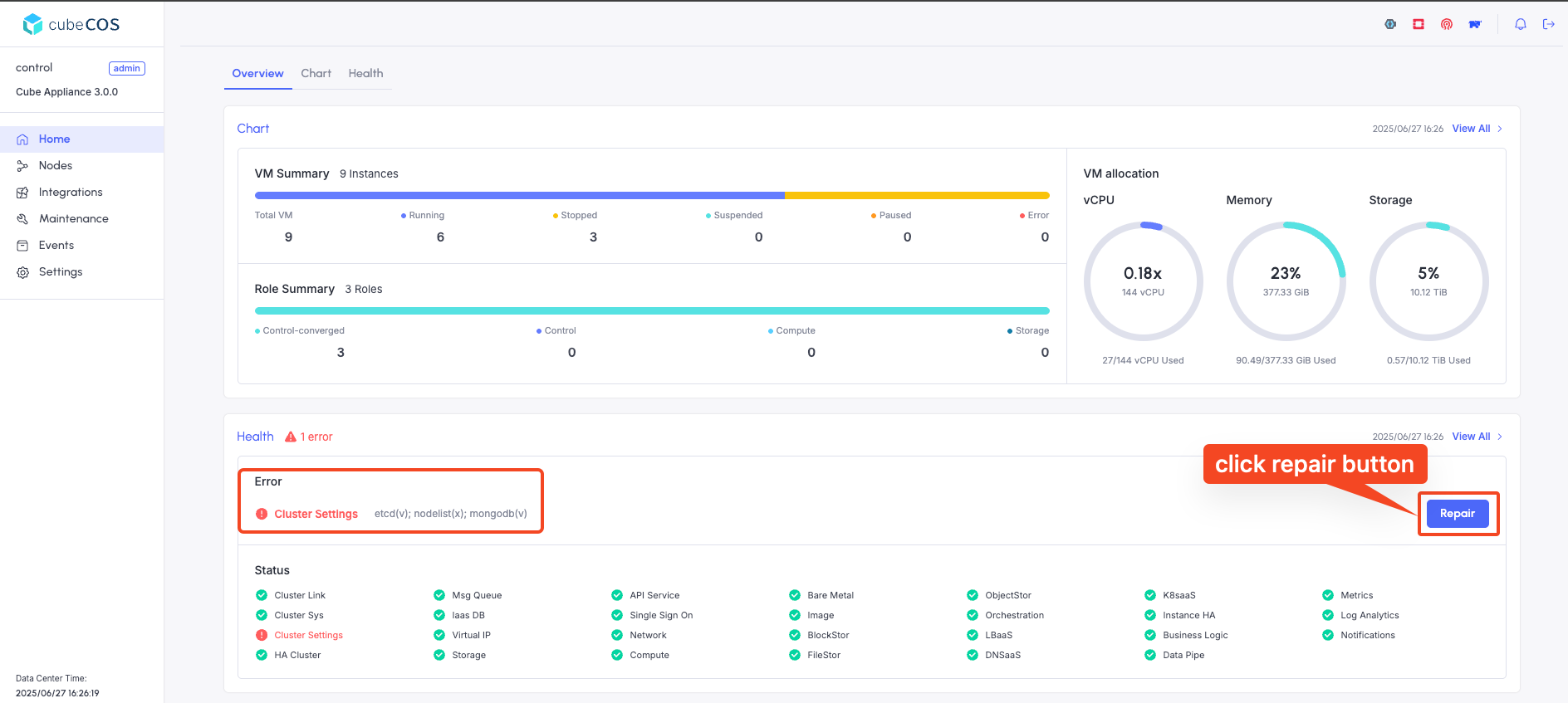 Monitor and repair CubeCOS services using the web UI or CLI | Bigstack ...